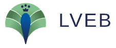 Logo van LVEB met groene en blauwe abstracte vormen.