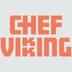 Chef Viking-logo in oranje letters op grijze achtergrond.