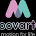 Logo met grote M in roze en groen, tekst "oovarti" en slogan "motion for life".