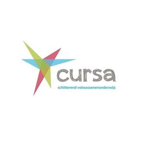 Logo met kleurrijke ster en tekst "cursa".