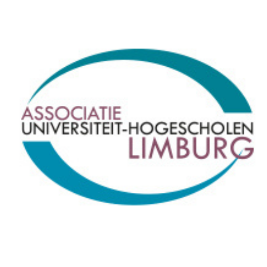Logo van Associatie Universiteit-Hogescholen Limburg met blauwe en paarse tekst.
