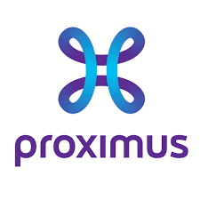 Proximus-logo, paars met blauwe accenten.
