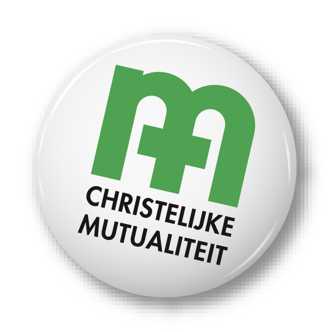 Wit logo met groene letters "CM" en tekst "Christelijke Mutualiteit".