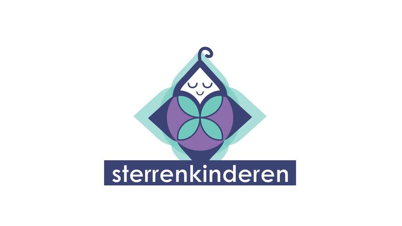 Sterrenkinderen logo met geometrische vormen in blauw en paars.